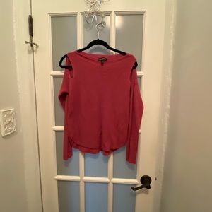 Pink Express sweater. Open shoulders. Great length size small
